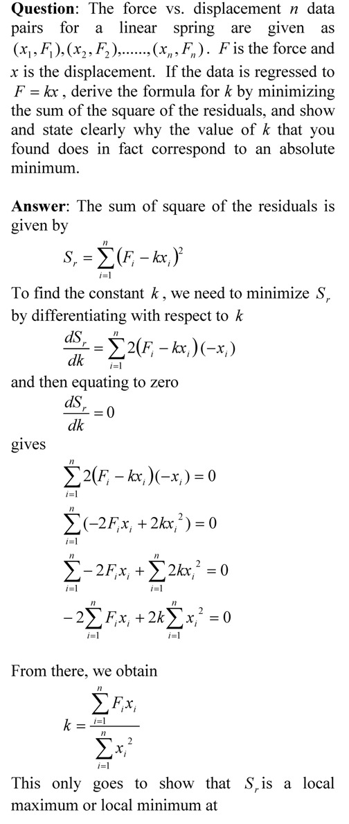 Finding minimum of sum of square of residuals