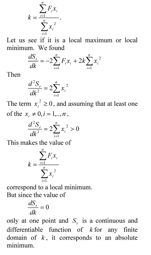 Minimum of sum of square of residuals
